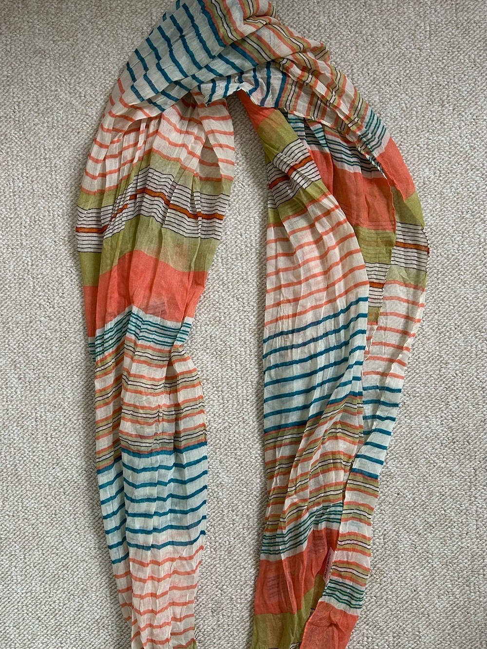 BLUE PACIFIC Lightweight Striped Women's Scarf in Orange, Olive & Teal NWOT